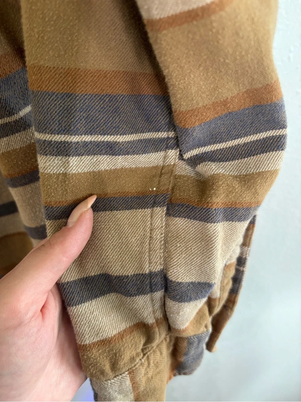 American Eagle Striped Button-Up Shirt in Tan and Brown